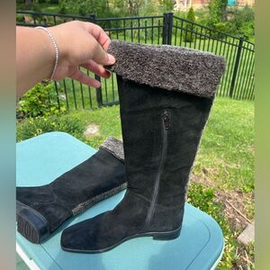 Stuart Weitzman Suede Fur Cuffed Boots